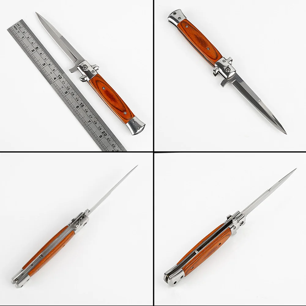 Складной нож, охотничий нож для выживания на открытом воздухе, карманные ножи, складной нож из нержавеющей стали с деревянной ручкой для кемпинга