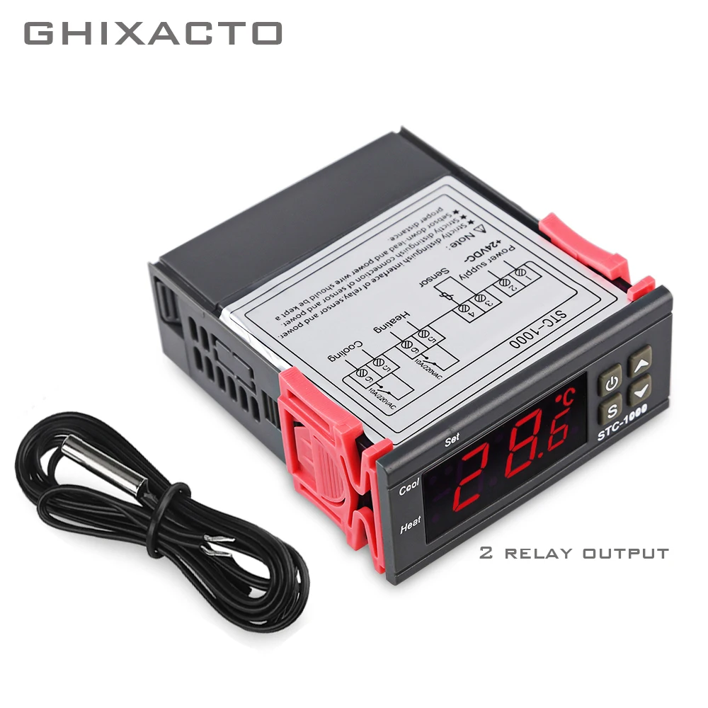 

GHIXACTO LED Digital Thermometer Thermoregulator Sensor for Incubator Temperature Controller Thermostat STC-1000 110V-220V