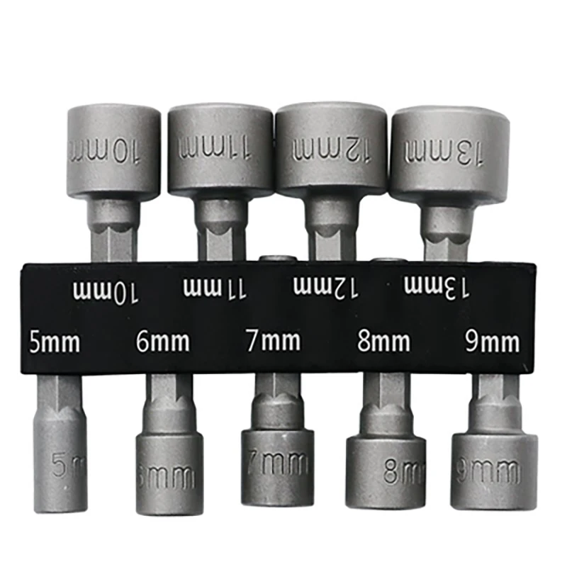 

9pcs 6.35mm Hex Shank 5-13mm Socket Wrench Screw Power Drill Adapter Tool Nut Driver Drill Bit Set For Screws Hooks Bolt Heads