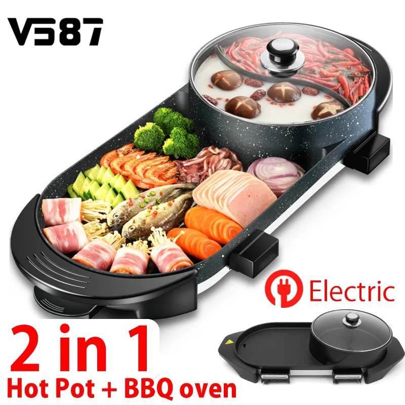 2 in 1 220V Electric Hotpot + Barbecue Pan Griddle Oven Smokeless