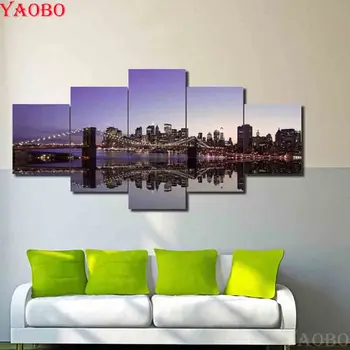 

Full Square drill 5D DIY Diamond embroidery 5 Pieces Brooklyn Bridge Landscape Diamond Painting Cross Stitch Rhinestone Mosaic