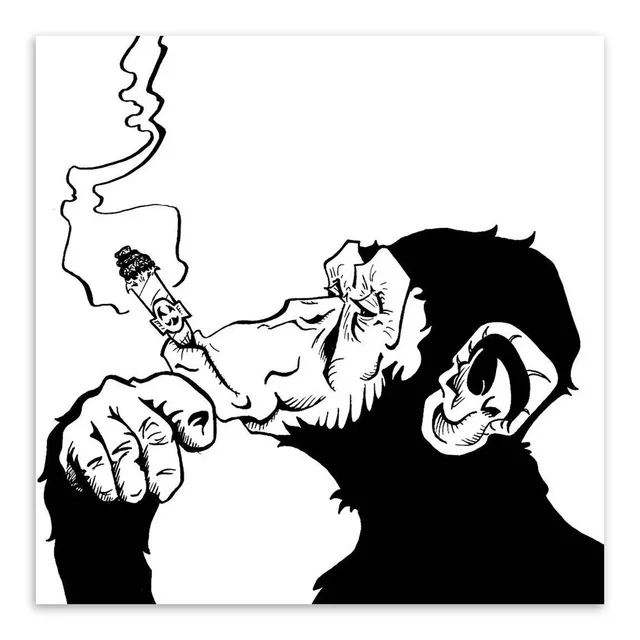 Black White Animals Smoking Gorilla Modern Abstract Canvas Art
