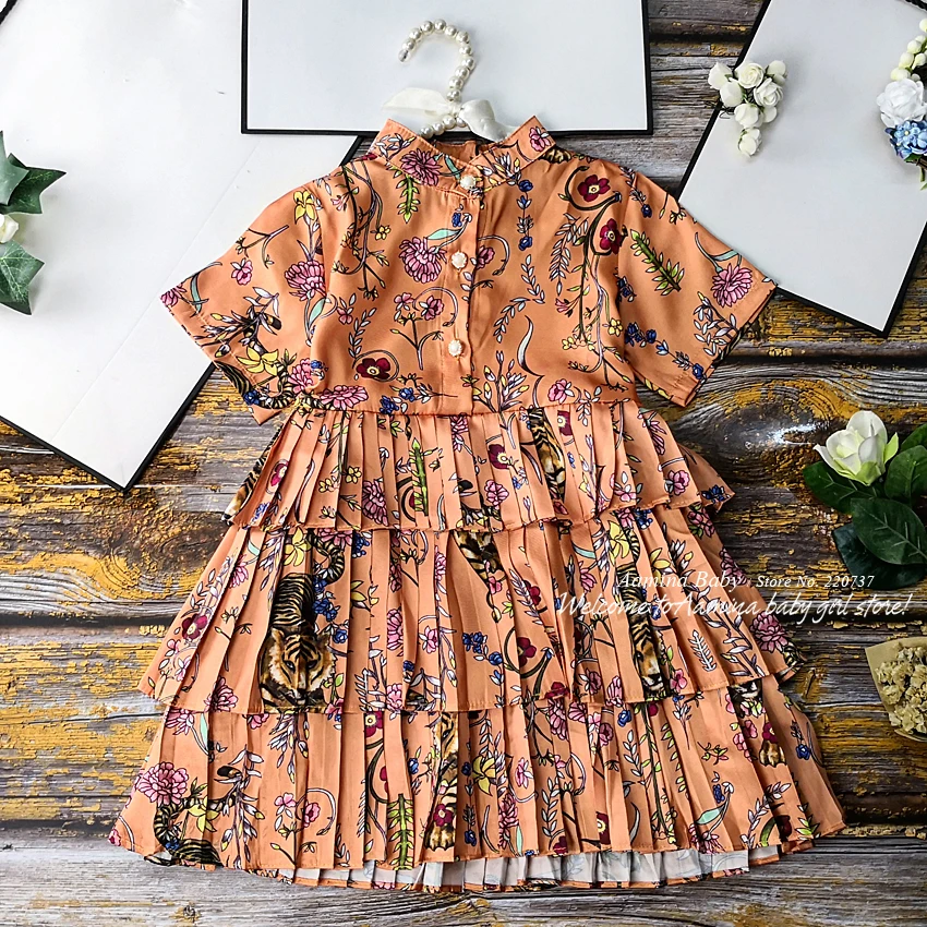 6650 Брендовое платье принцессы с цветочным принтом для маленьких девочек новые летние и осенние вечерние платья для девочек,, одежда на День Благодарения