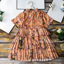 6650 Брендовое платье принцессы с цветочным принтом для маленьких девочек новые летние и осенние вечерние платья для девочек,, одежда на День Благодарения
