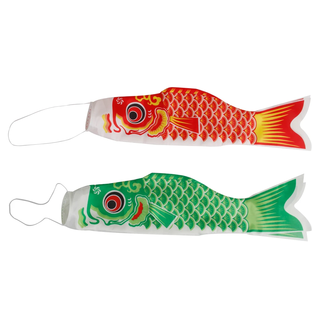 2Pieces/Set Japanese Windsock Carp Koinobori Koi Fish Windsock Fish Wind Streamer Wind Sock Fish Kite , 59-Inch, Red+Green