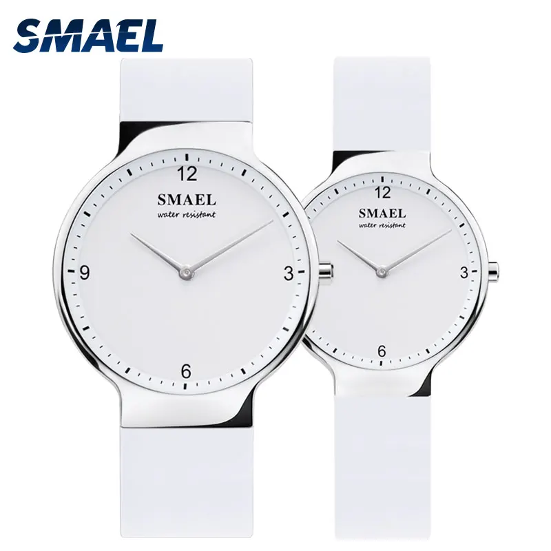 BEST QUALITY  SMAEL casual quartz WATCH Set 1835 simple couple flexible waterproof wristwatches lovers set silver