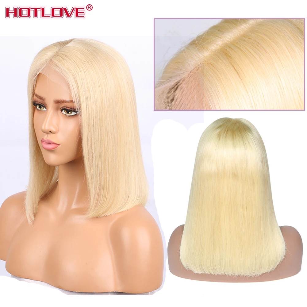 

613 Blonde Lace front Human Hair Wigs Brazilian Short Bob 13x4 Transparent Lace Front Wigs Blonde Straight Hair Wigs Remy Hair