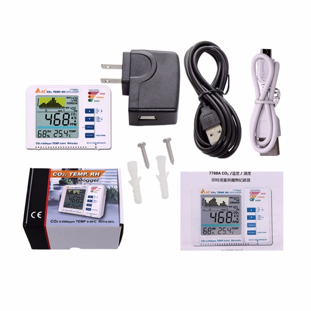 Yieryi AZ7788A Carbon Dioxide Detector Air Quality Portable CO2 Gas Data Recorder 5000ppm for Hospi