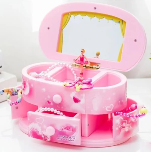 Розовый красивый балетный Танцующая кукла музыкальная шкатулка органайзер для ювелирных изделий коробка для макияжа портативный музыкальный для детей девочек детский подарок - Цвет: Розовый