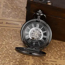 Оригинальный бренд OUYAWEI Механические карманные часы кулон часы Для мужчин мужской карман брелок часы стимпанк Черный Сталь чехол цепи Relogio