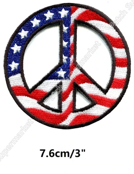 

Retro Peace Sign US USA FLag patches hippie Embroidered IRON ON Happie Cool Rock Punk Badge music band halloween cosplay costume