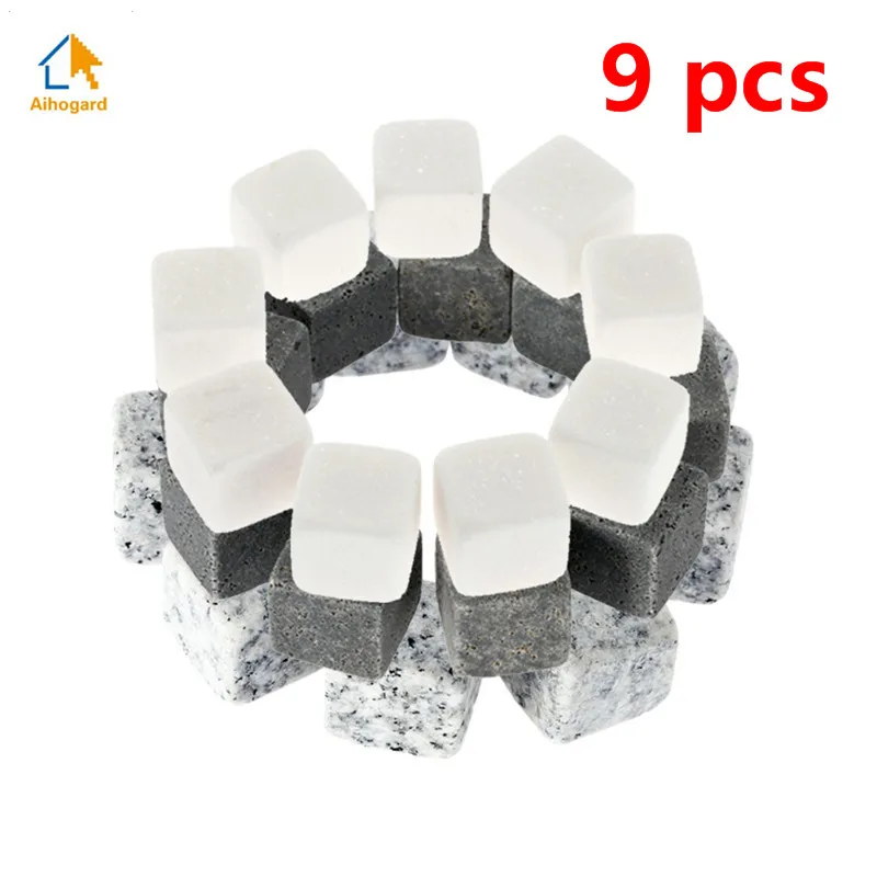 

9pcs/set Natural Whiskey Stones Sipping Ice Cube Whisky Stone Whisky Rock Cooler Wedding Gift Favor Christmas Bar tools