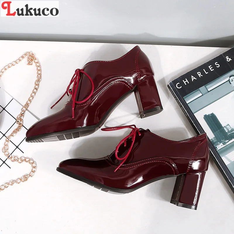 

Lukuco New Arrival Lace Up Botas Large Size 34-48 Women Ankle Botas Square High Heels Shoes Spring Autumn Winter Boots female