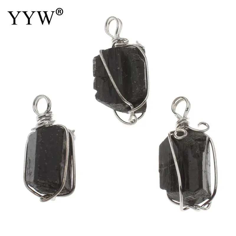 

YYW New Punk Rock Male Jewelry Natural Black Tourmaline Stone Pendant Nuggets Handmade Wired Charm Dangle Stone Pendants DIY