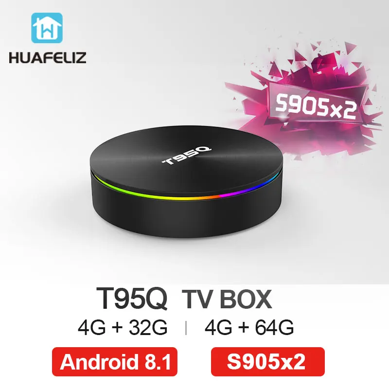 T95Q Android 8,1 Tv Box 4 GB 32 GB Amlogic S905X2 Quad Core 2,4/5,8G Wifi BT4.1 1000 M 4 K reproductor de medios 4GB64GB Android caja de tv inteligente - 2