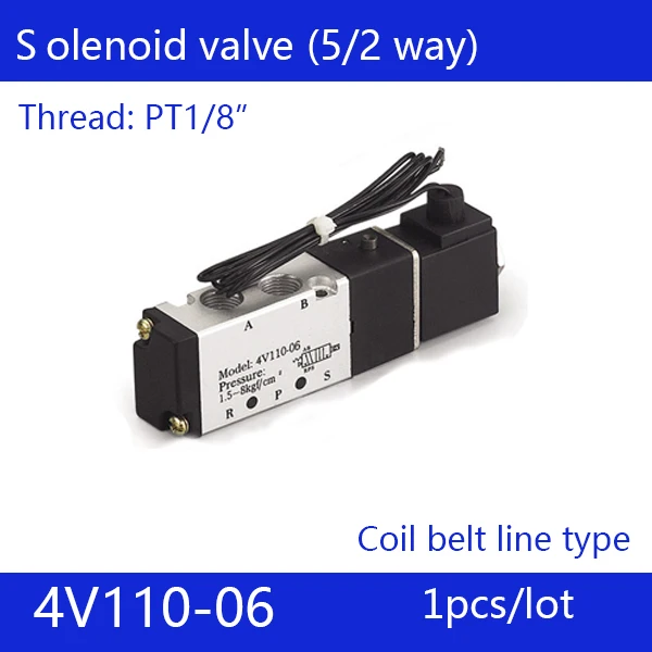 

Free Shipping 1/8" 2 Position 5 Port Air Solenoid Valves 4V110-06 Pneumatic Control Valve , Coil belt line type,DC24V 12V AC220V