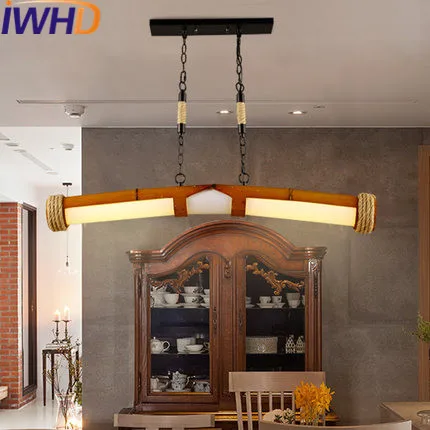 Iwhd bambú vintage lámpara LED Lámparas colgantes estilo americano loft Iluminación industrial lámpara de cáñamo retro hanglamp iluminación