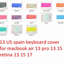 Новые 10 шт. 1" США испанский силиконовая клавиатура протектор кожного покрова Защитная пленка для MacBook Air/Pro/ retina 1" 15"