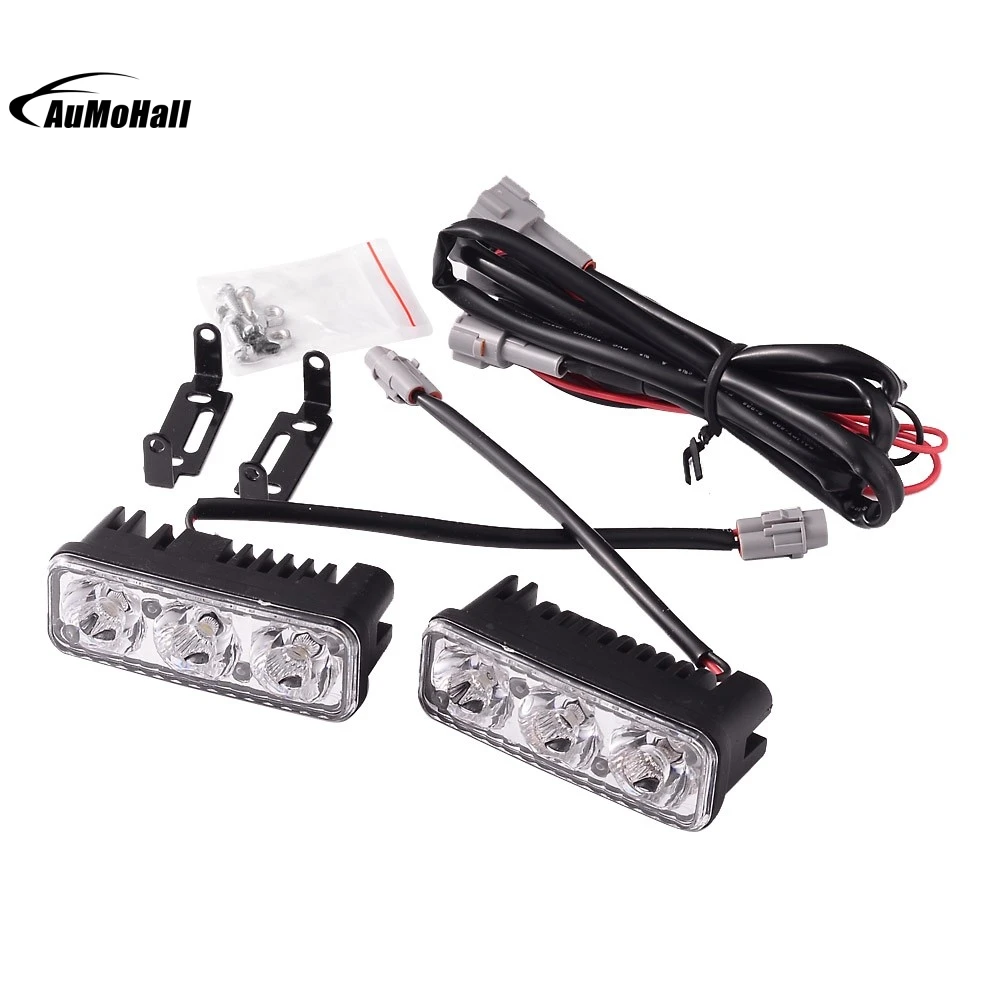 2x Super Bright 3 LED White Car LED Lights for DRL Fog Driving Lamp Kit
