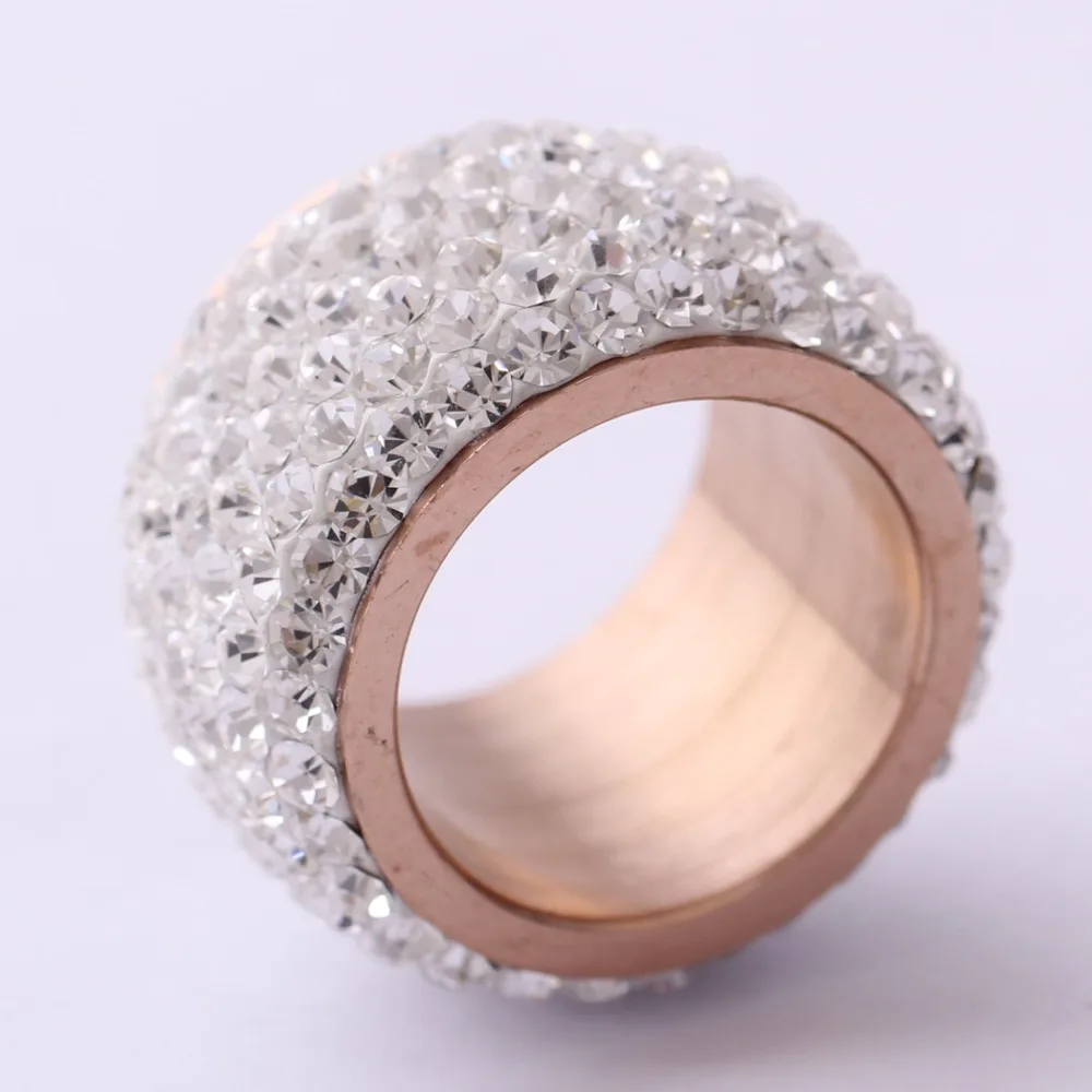 Высокое качество; для свадьбы кольцо из розового золота-Цвет Нержавеющая сталь в виде колец, с австрийскими кольцо с кристаллами для Для женщин Свадебные украшения