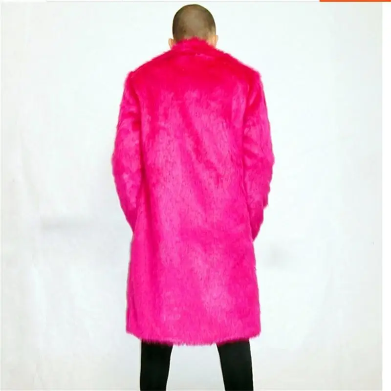 Men Winter Long Coat Thick Warm Faux Outwear Turn Down Fur Collar Parka