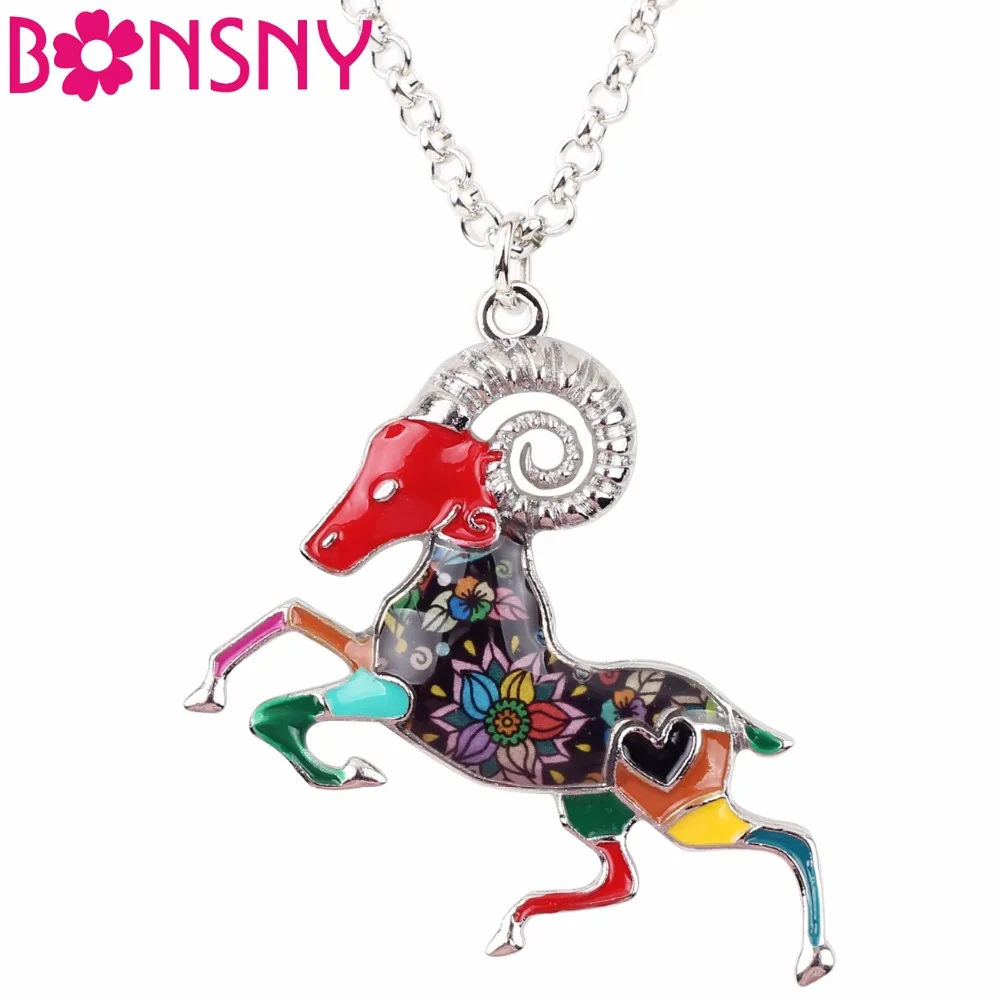 

Bonsny Maxi Statement Metal Alloy Lucky Zodiac Aries Necklace Chain Choker Pendant Novelty Hot Goat Enamel Jewelry For Women