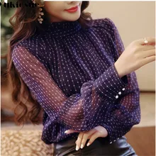 Летний женский топ blusa mujer кружевная шифоновая блузка женская рубашка с длинным рукавом Женские топы и блузки для девушек Большие размеры
