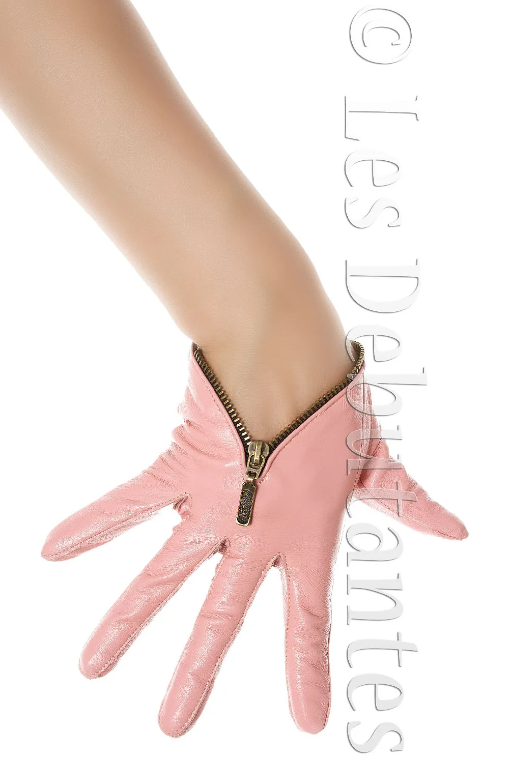 

WOMEN'S PINK ZIP LEATHER GLOVES ZIPPER BIKER