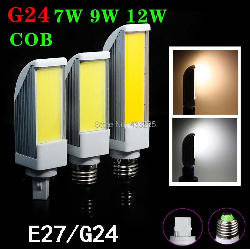 

E27 G24 7W/9W/12W COB LED Light Horizontal Plug Lamp Cool White/Warm White 85-265V High Brightness free shipping