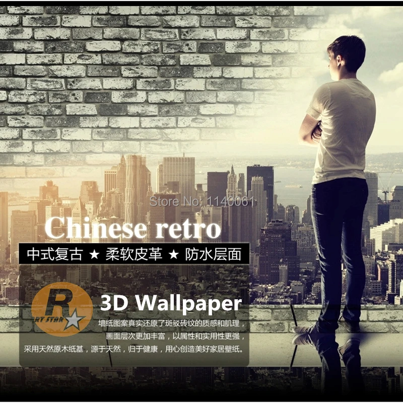 Bricks pattern 3D gray bricks wallpaper wall paper Simple Chinese style