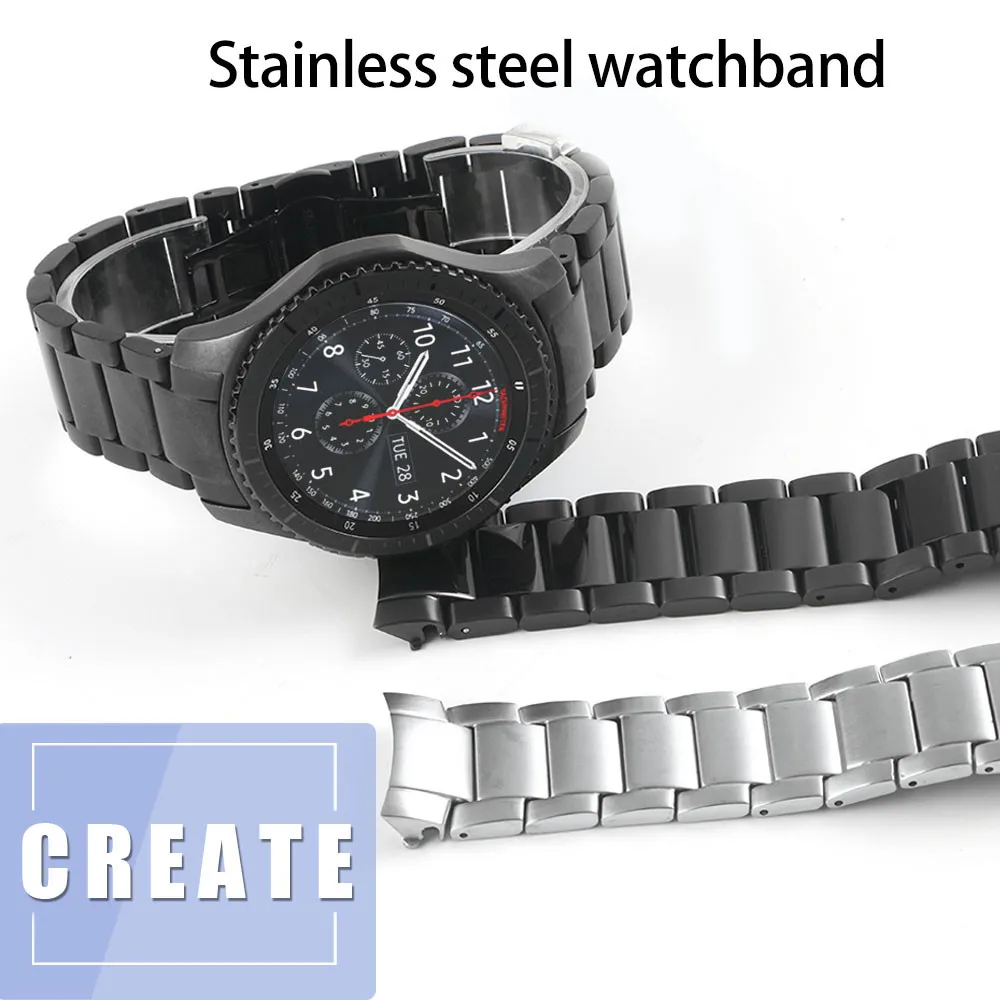 

22mm Watch Bands For Samsung Frontier Gear S3 S4 Stainless Steel Business Strap Curved End Watchband Replacement Watch R810/R800