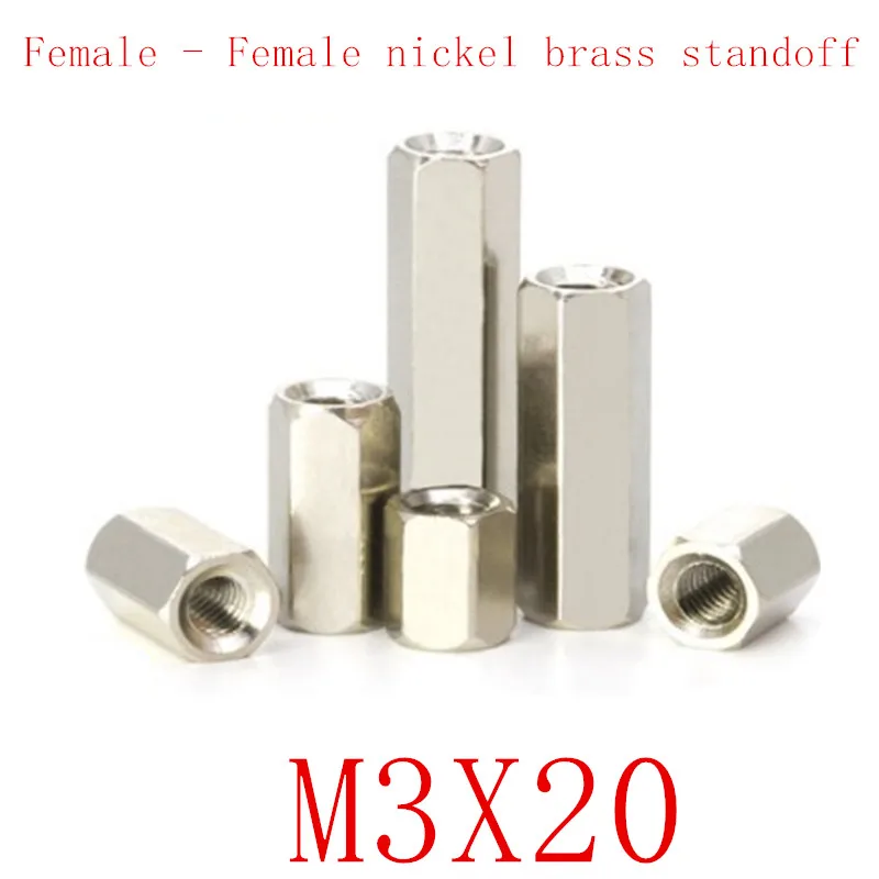 100PCS m3x20 M3*20 Female to nickel Brass Standoff Spacer M3 Hexagonal Stud Pillars | Обустройство дома