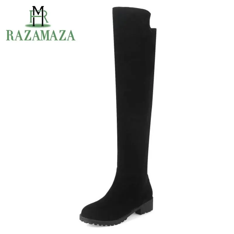 

RAZAMAZA Plus Size 33-46 Women'S Winter Boots With Warm Fur Inside Over Knee Long Boots Female Zip Med Heel Warm Winter Botas