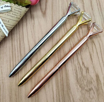 

Wholesale 100pcs/lot Big Diamond Ballpoint Pens Metal Luxury Crystal Ball Point Pens For Business School Office Supplies