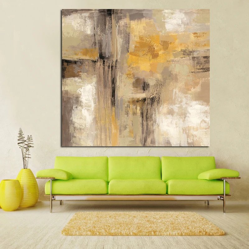HD Print Yellow Gray Abstract Oil painting on Canvas Professional Art Poster Wall Picture for Living Room Sofa Home Decoration