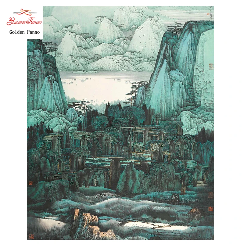 

Golden Panno,Needlework,DIY DMC Cross stitch,Sets For Embroidery kit 14ct unprinted Castle Peak Cross-Stitching,christmas1227