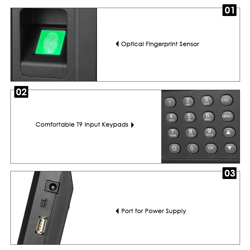 2," TFT ЖК-дисплей Дисплей USB биометрический устройство для считывания отпечатков пальцев, постоянный ток, 5 В/1A учета рабочего времени Регистраторы сотрудник проверка считывателем A6