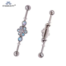 1 шт 1,6*38+ 5 мм опал драгоценный камень промышленный пирсинг штанги ювелирные изделия из нержавеющей стали ушной хрящ штанга-спираль серьги-гвоздики