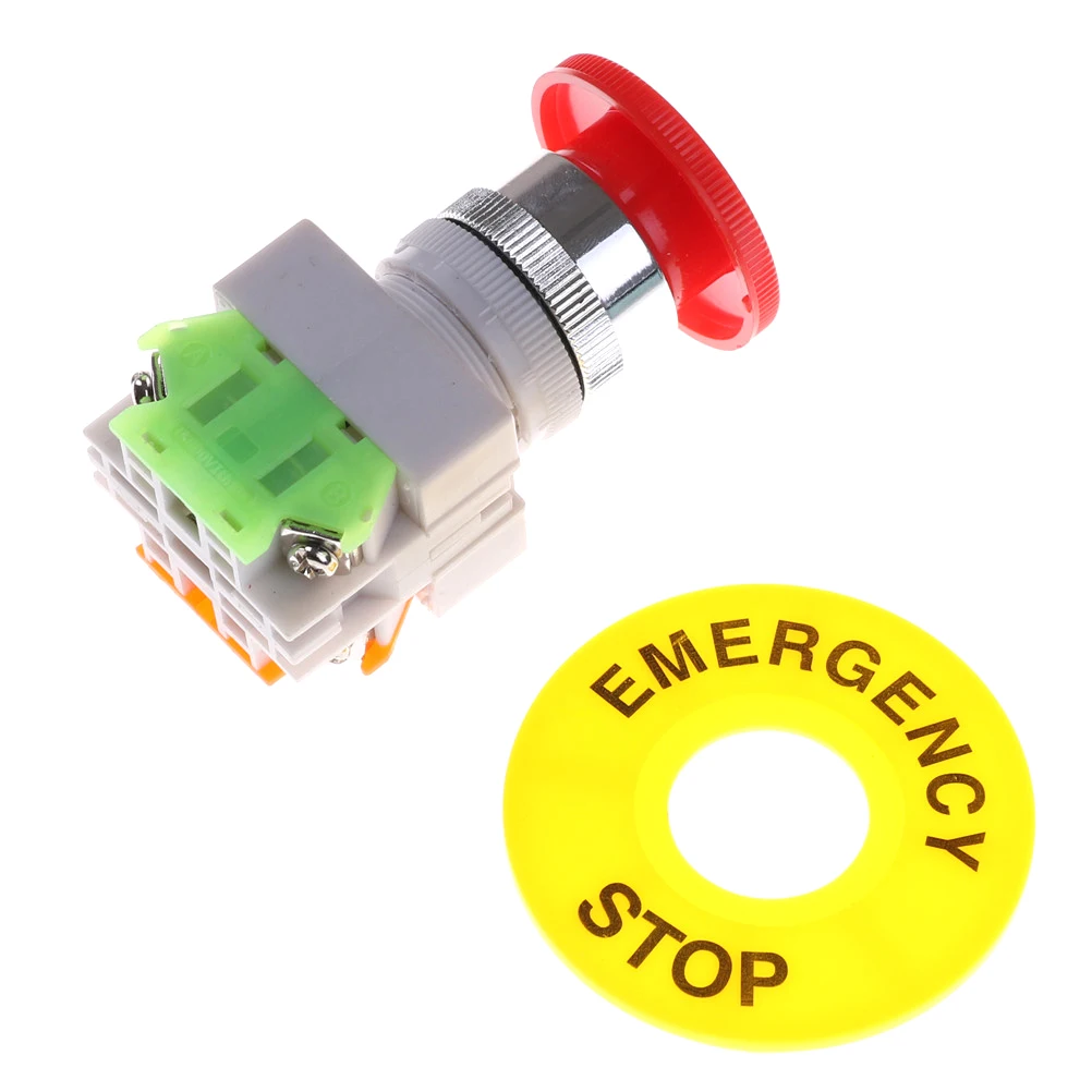 Emergency Stop Push Button Switch Red Mushroom Cap AC 660V 10A 1NO 1NC DPST Switch Equipment Lift Elevator Latching Self Locking
