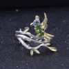 Bague de BALLET en argent Sterling 925 pour femmes, bijoux fins en pierre péridot verte naturelle, faite à la main, oiseau sur branche, 0,78ct ► Photo 3/6