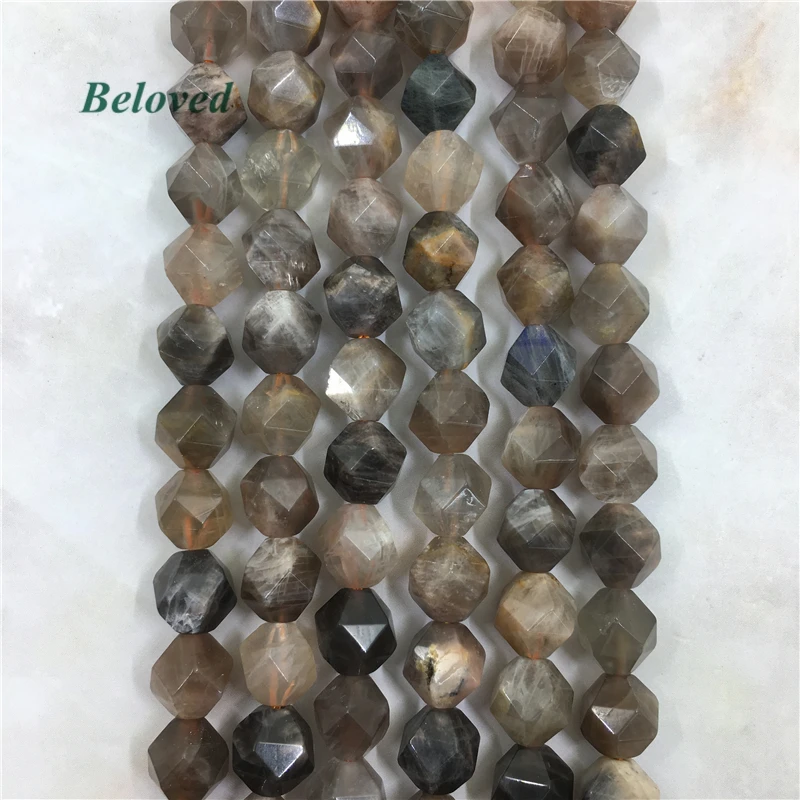 

High Quality Faceted Black Flash Moostone Loose Beads, 15.5" Round Sunstone Gems Necklace Making Strand Beads, BG18071