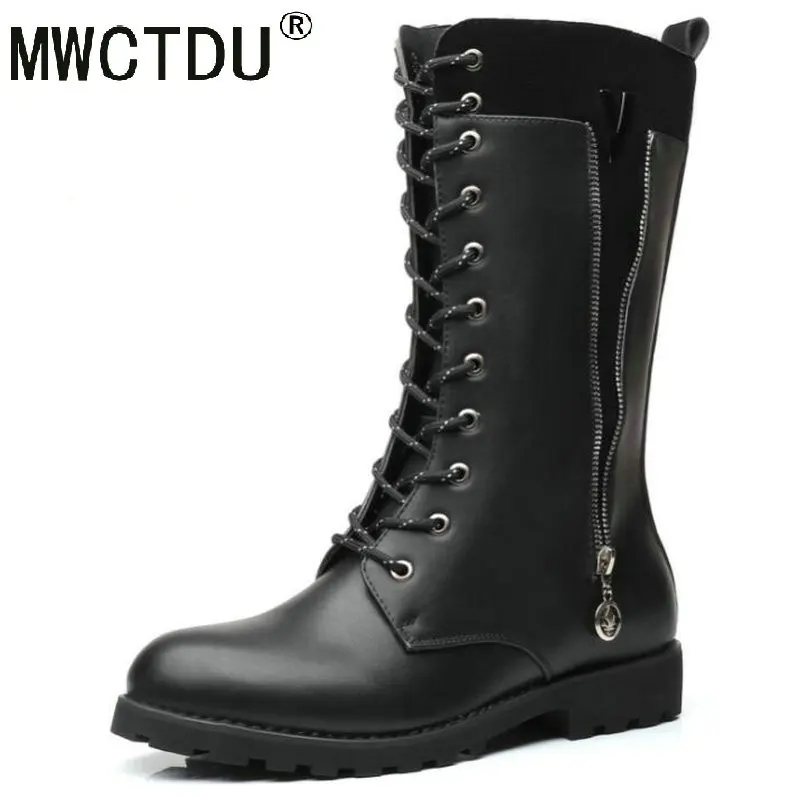 

MWCTDU Army Boots Men Military Combat Metal Lace Up Buckle Male Motorcycle Punk Boots Zipper Fashion Men's Shoes Rock