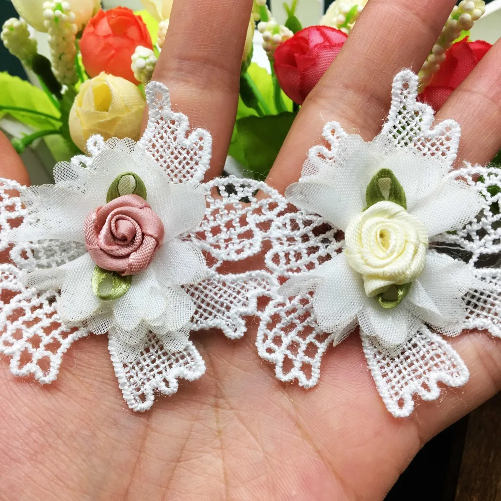 

10x Rose Flower Pearl Embroidered Lace Trim Ribbon Fabric Sewing Craft For Costume Wedding Dress Decoration
