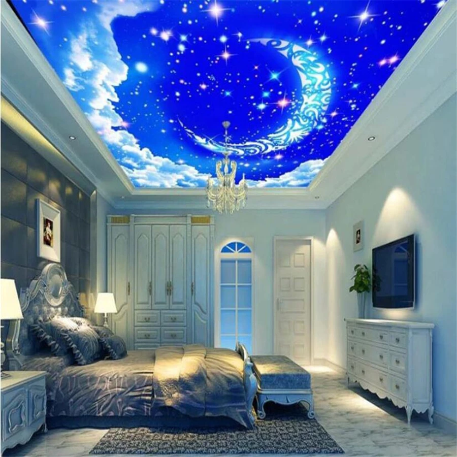 

beibehang Custom wallpaper 3d murals beautiful dream starry sky white clouds living room zenith ceiling wallpaper papier peint