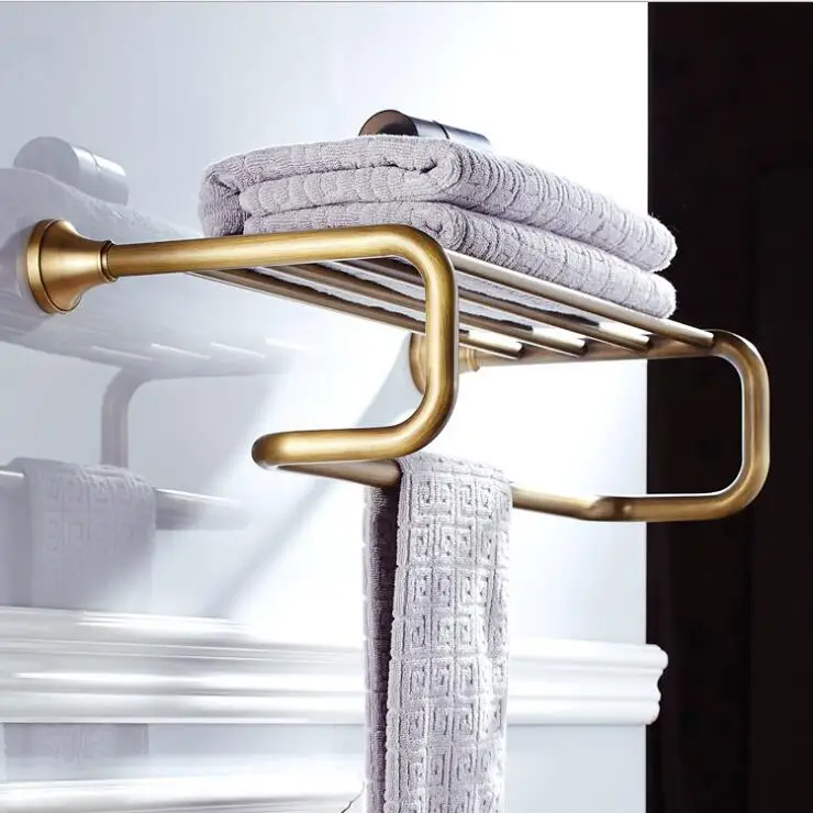 Antique Bronze Fixed Bath Towel Holder Brass Towel Rack