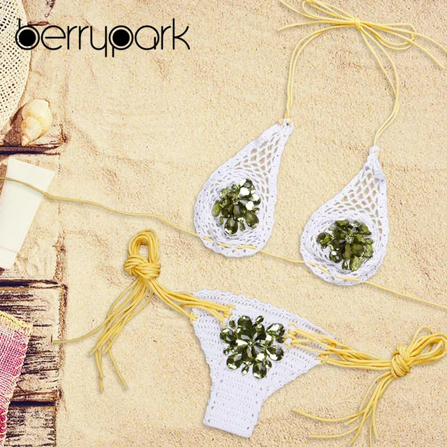 Special Offers BerryPark 2019 Crystal Diamond Bikini Set Women Crochet Knitted Rhinestone Swimwear Bandage Bathing Suit Summer Swim Beach Wear Special Offers BerryPark 2019 Crystal Diamond Bikini Set Women Crochet Knitted Rhinestone Swimwear Bandage Bathing Suit Summer Swim Beach Wear