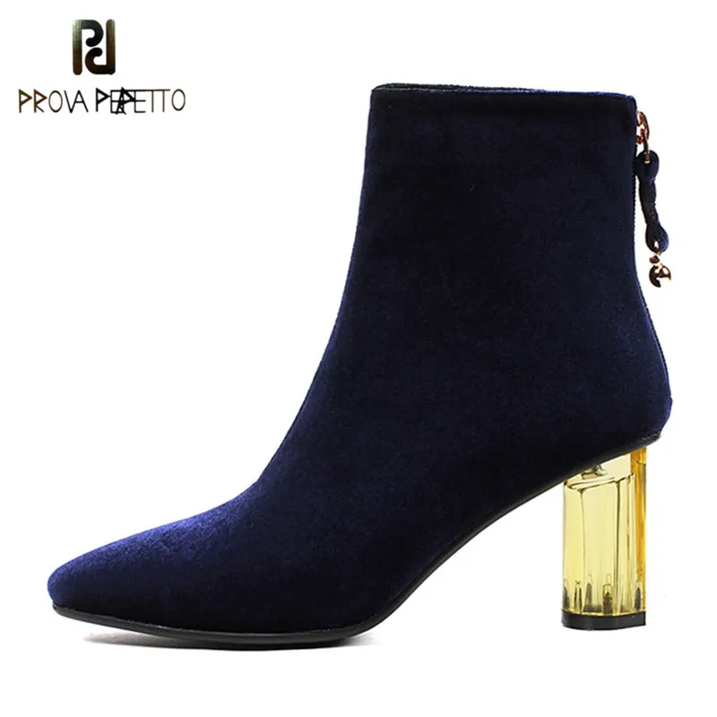 

Prova Perfetto Pleuche Smooth And Soft Square Toe High Heels Women Boots Office Lady Fashion Trend Shoes Woman Winter Warm Boots