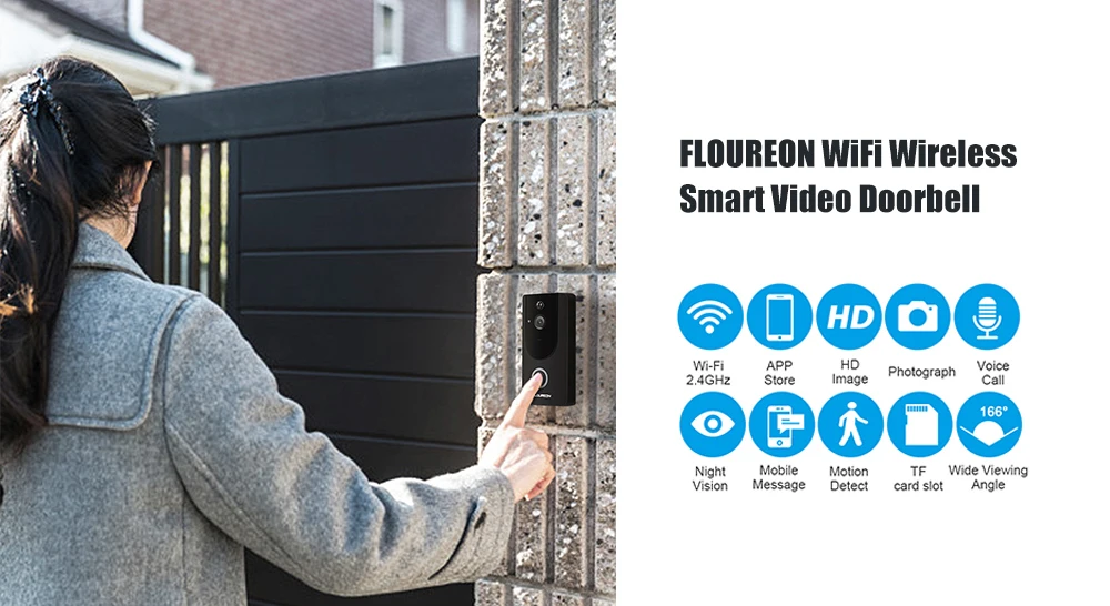 Местные Доставка! FLOUREON Wi-Fi беспроводной дверной камеры безопасности 720 P дверной звонок 2-способ аудио Ночное видение ПИР обнаружения