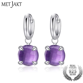 

MetJakt Authentic Natural Amethyst Gemstone High-end Elegant Classic 925 Sterling Silver Earrings for Women's Fine Jewelry