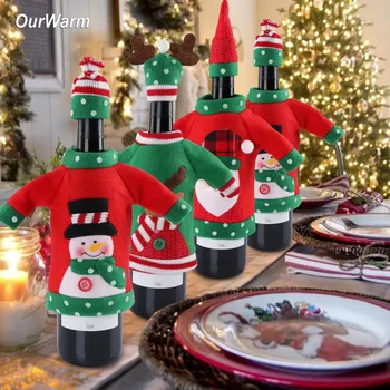 

OurWarm 30pcs New Year 2019 Home Decoration Accessories Ugly Sweater Red Wine Bottle Cover Christmas Decorations for Home
